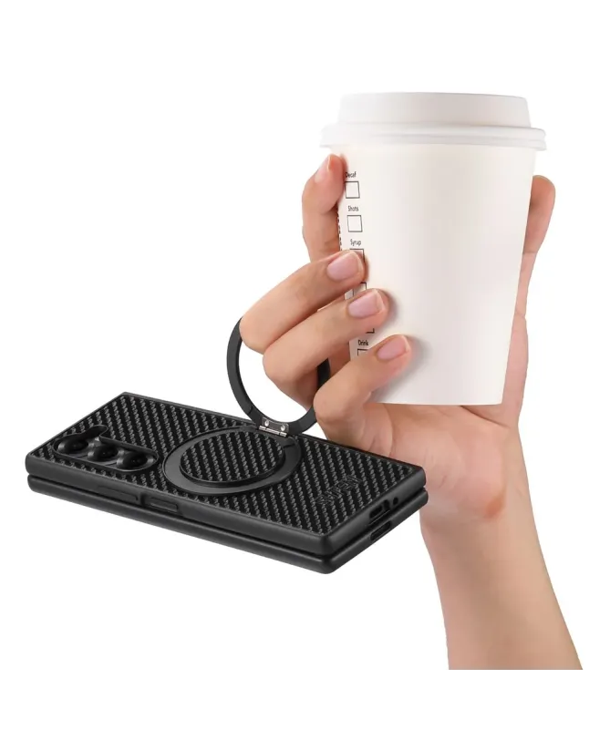 Coque Samsung Galaxy Z Fold 7 Fibre de Carbone avec Anneau Magnétique 