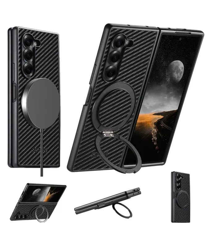 Coque Samsung Galaxy Z Fold 7 Fibre de Carbone avec Anneau Magnétique 
