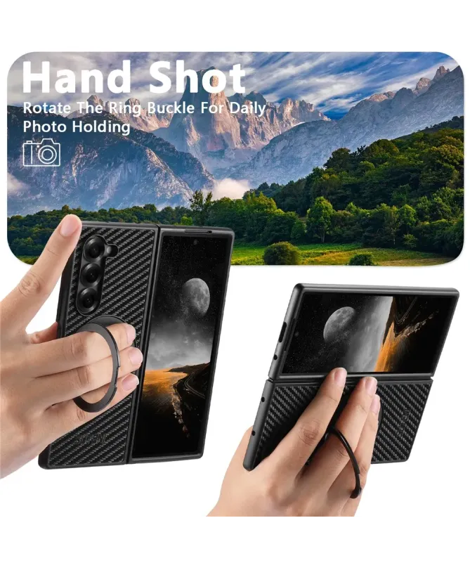 Coque Samsung Galaxy Z Fold 7 Fibre de Carbone avec Anneau Magnétique 