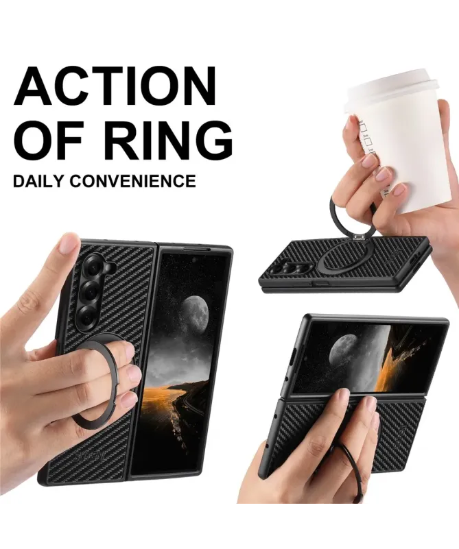 Coque Samsung Galaxy Z Fold 7 Fibre de Carbone avec Anneau Magnétique 