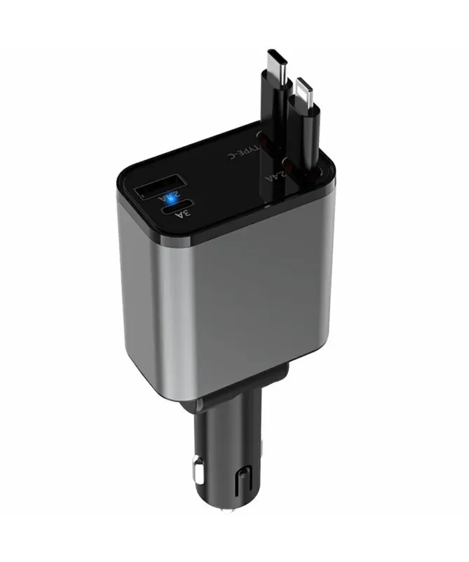 Chargeur Voiture Rapide avec Câbles Rétractables | POWERHUB