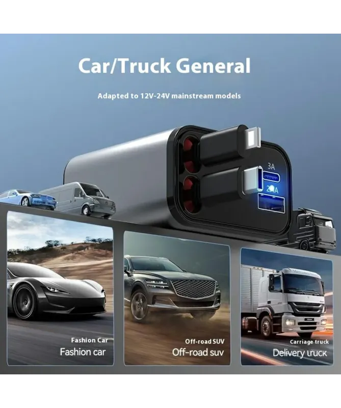 Chargeur Voiture Rapide avec Câbles Rétractables | POWERHUB