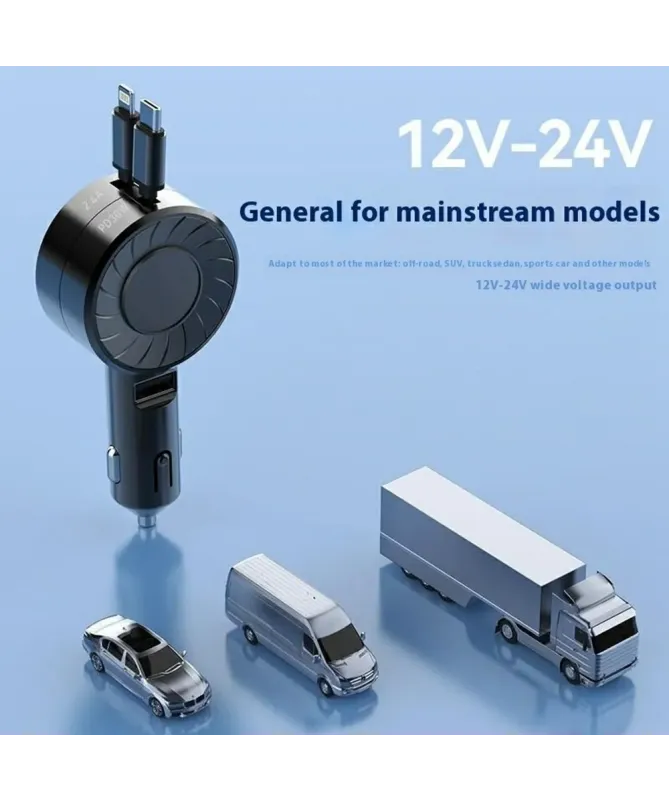 Chargeur Voiture Rapide avec Câbles Rétractables | TURBO