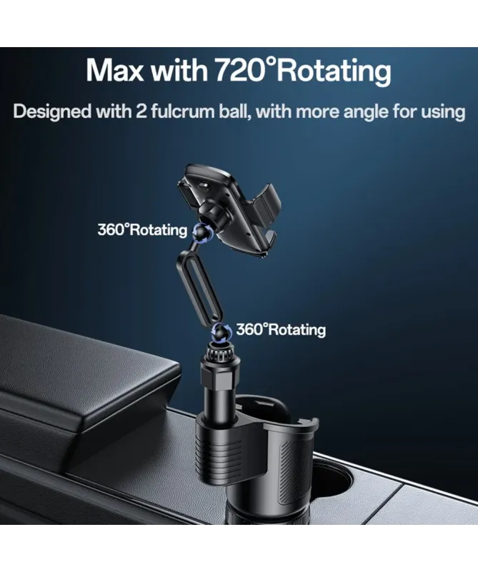 Support Voiture 2-en-1 Porte-Gobelet avec Fixation Téléphone Ajustable
