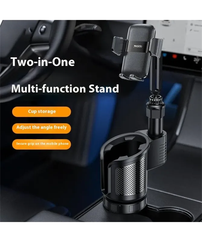 Support Voiture 2-en-1 Porte-Gobelet avec Fixation Téléphone Ajustable