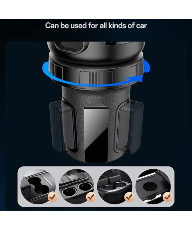 Support Voiture 2-en-1 Porte-Gobelet avec Fixation Téléphone Ajustable