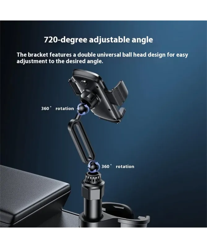 Support Voiture 2-en-1 Porte-Gobelet avec Fixation Téléphone Ajustable