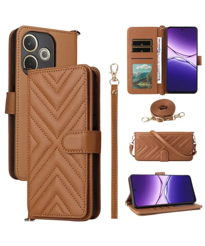 Housse Oppo A5 Pro 5G / 4G Bandoulière Matelassée Portefeuille Intégré