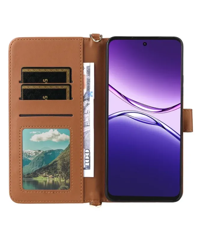 Housse Oppo A5 Pro 5G / 4G Bandoulière Matelassée Portefeuille Intégré