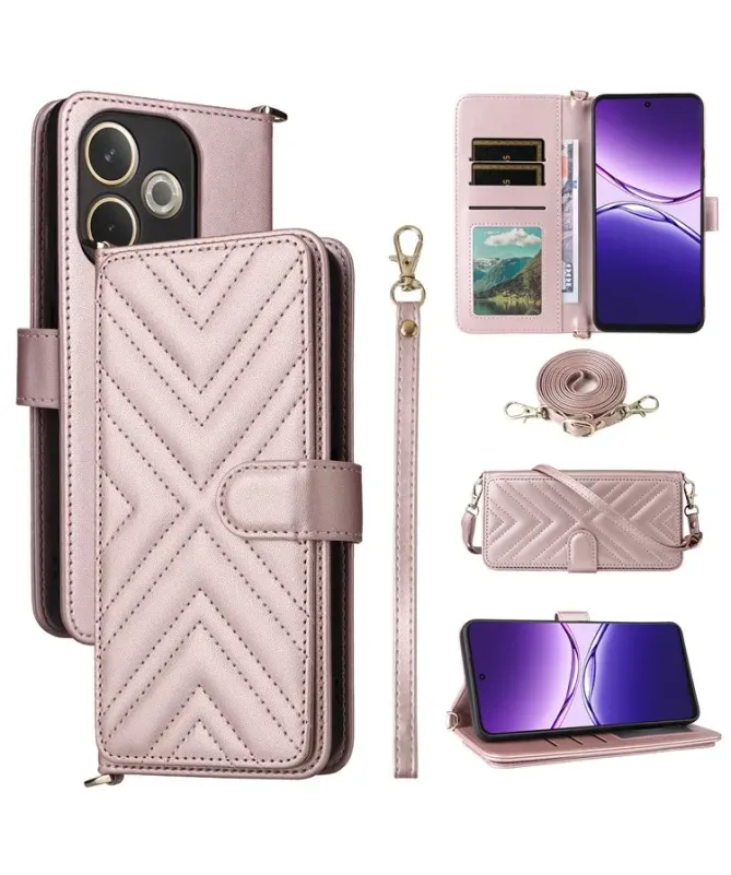 Housse Oppo A5 Pro 5G / 4G Bandoulière Matelassée Portefeuille Intégré