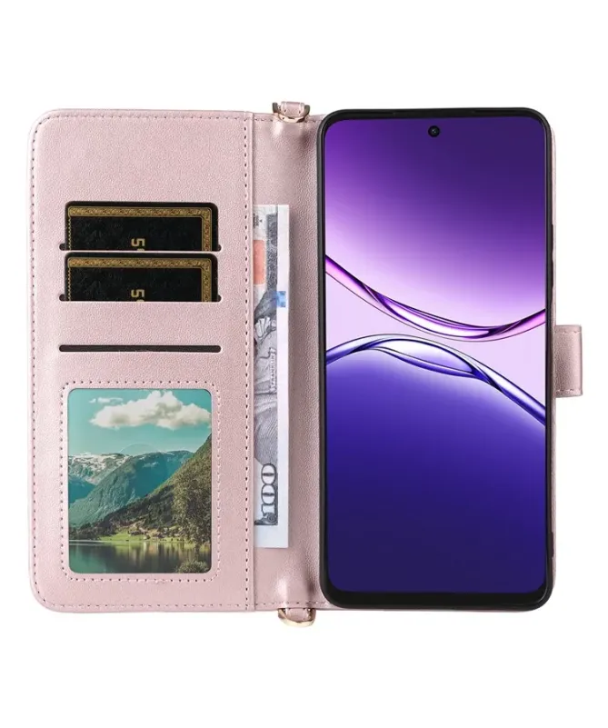 Housse Oppo A5 Pro 5G / 4G Bandoulière Matelassée Portefeuille Intégré