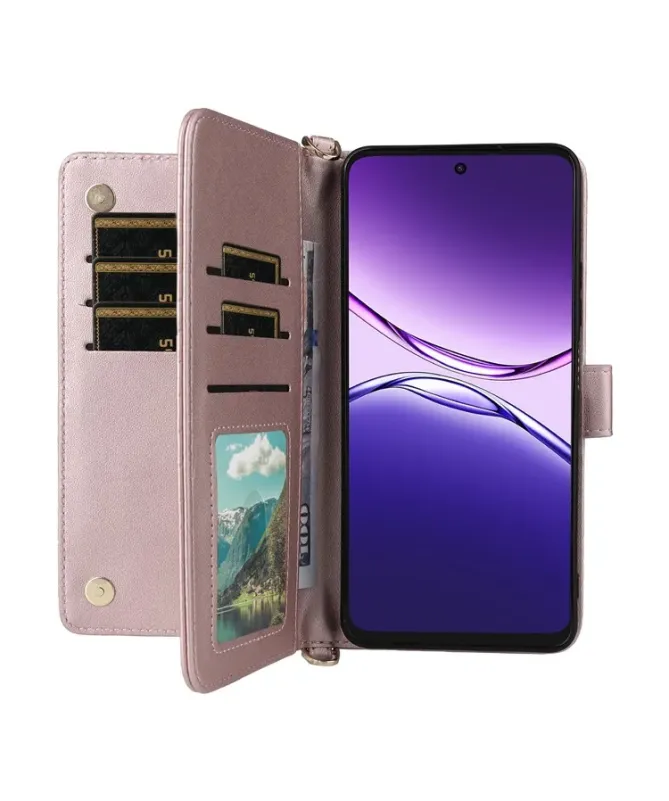 Housse Oppo A5 Pro 5G / 4G Bandoulière Matelassée Portefeuille Intégré