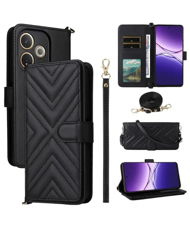 Housse Oppo A5 Pro 5G / 4G Bandoulière Matelassée Portefeuille Intégré