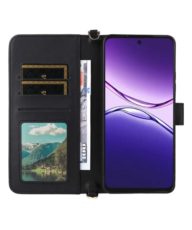 Housse Oppo A5 Pro 5G / 4G Bandoulière Matelassée Portefeuille Intégré