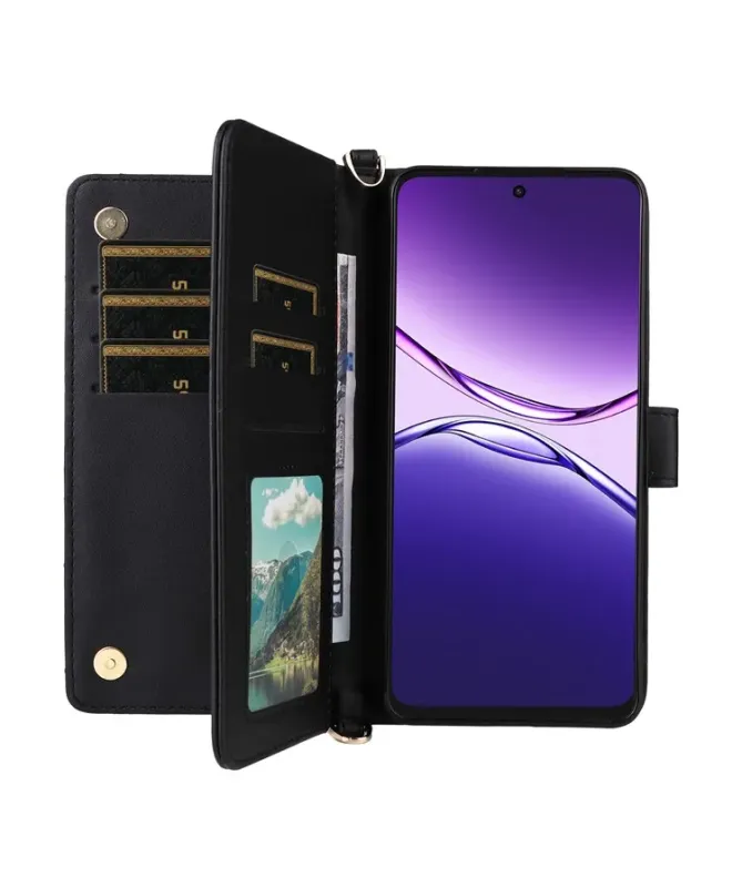 Housse Oppo A5 Pro 5G / 4G Bandoulière Matelassée Portefeuille Intégré