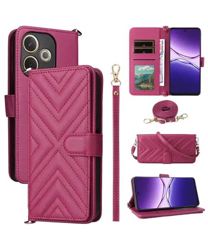 Housse Oppo A5 Pro 5G / 4G Bandoulière Matelassée Portefeuille Intégré