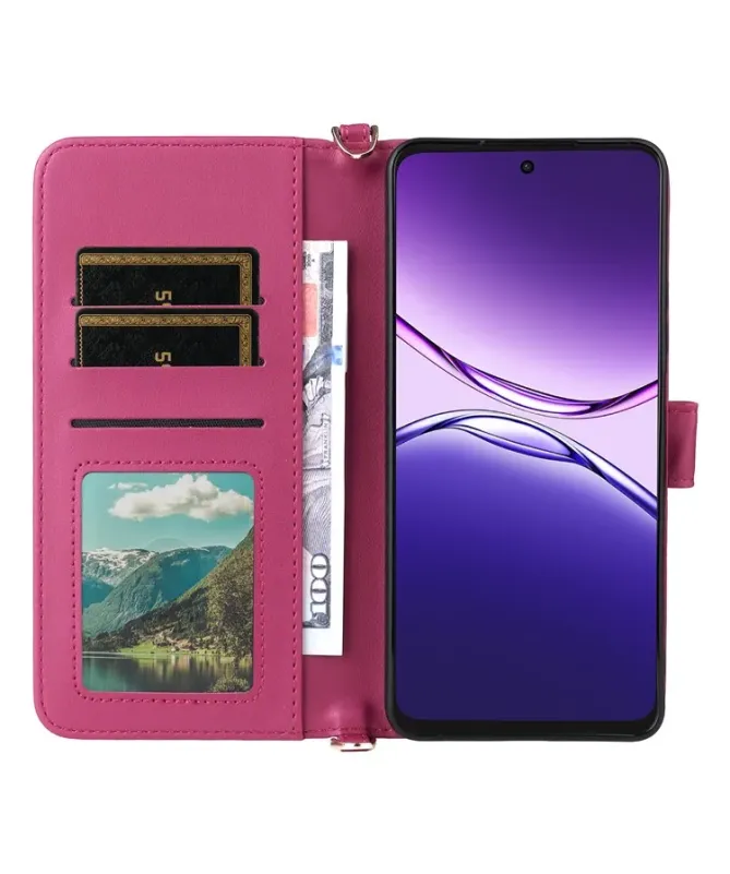 Housse Oppo A5 Pro 5G / 4G Bandoulière Matelassée Portefeuille Intégré