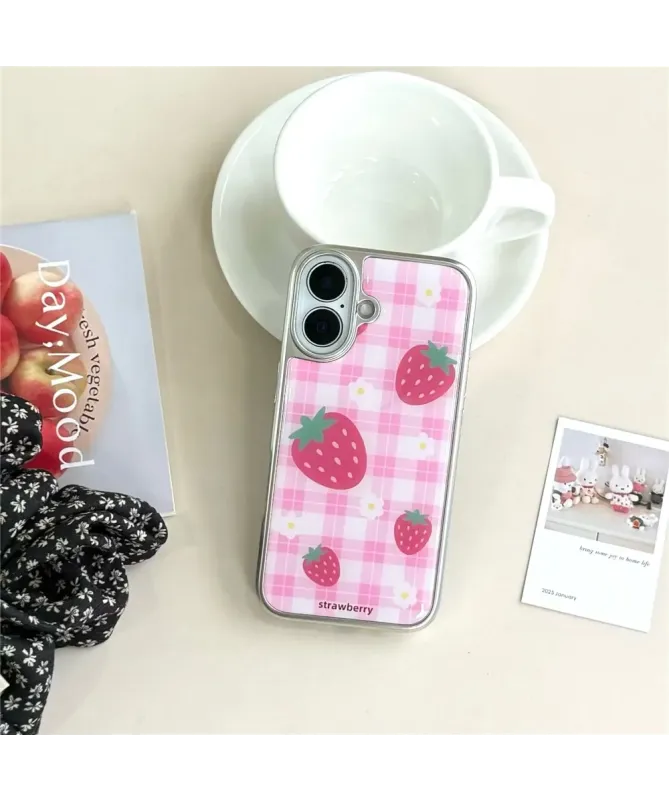 Coque iPhone 16 Rigide Motif Fraise Époxy Brillante | SWEETBERRY