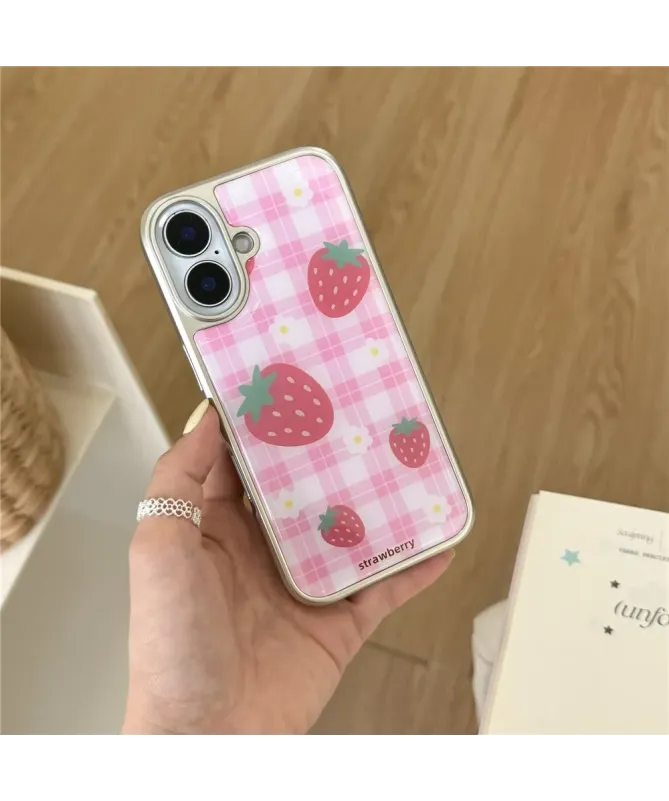 Coque iPhone 16 Rigide Motif Fraise Époxy Brillante | SWEETBERRY