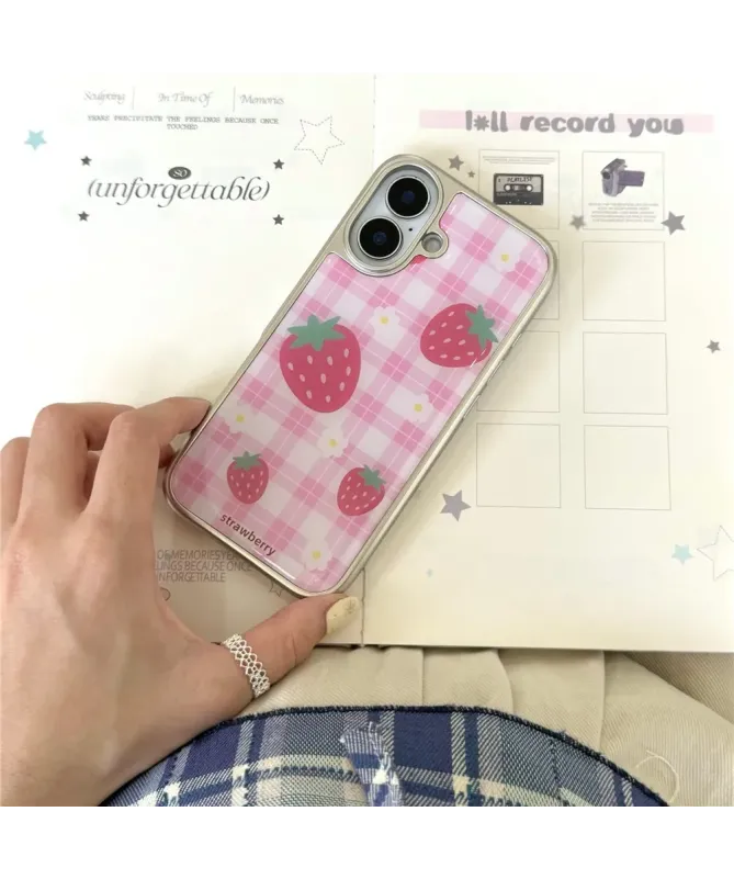 Coque iPhone 16 Rigide Motif Fraise Époxy Brillante | SWEETBERRY