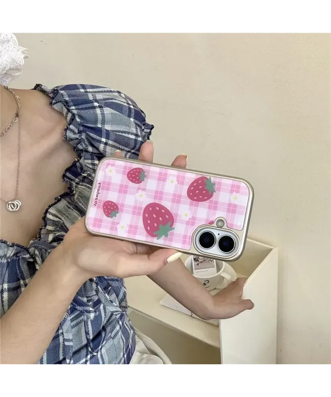 Coque iPhone 16 Rigide Motif Fraise Époxy Brillante | SWEETBERRY