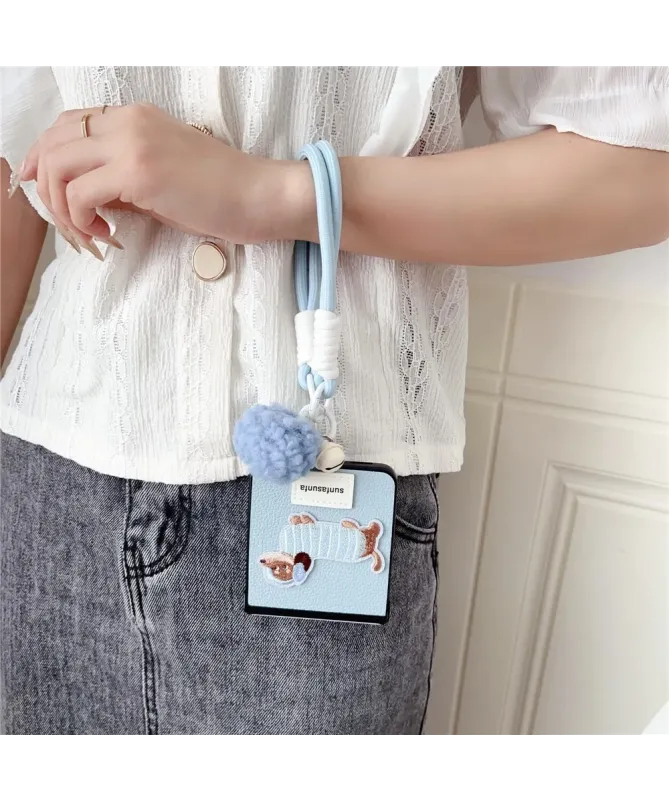 Coque bleu clair effet litchi avec chien pour Samsung Galaxy Z Flip 7