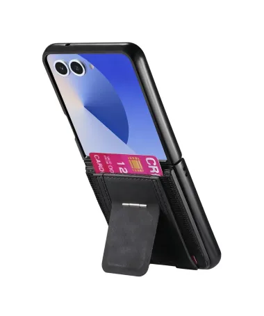 Coque Samsung Galaxy Z Flip 7 avec Support et Porte-Cartes | Effet Cuir Rétro Noir - photo 8