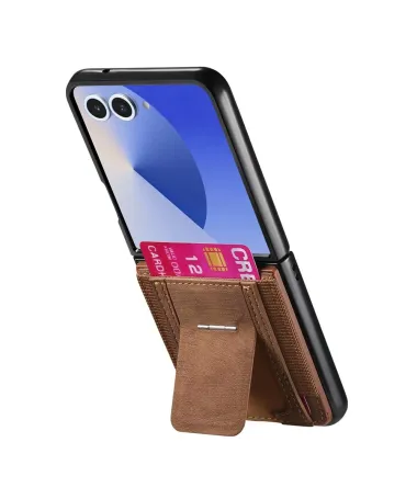 Coque Samsung Galaxy Z Flip 7 avec Support et Porte-Cartes | Effet Cuir Rétro Marron - photo 26