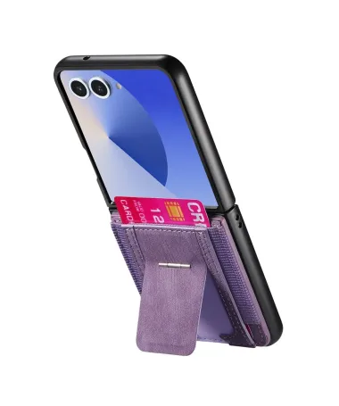 Coque Samsung Galaxy Z Flip 7 avec Support et Porte-Cartes | Effet Cuir Rétro Violet - photo 32