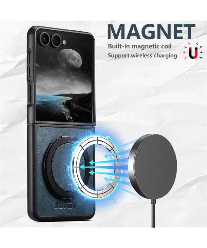 Coque Samsung Galaxy Z Flip 7 Effet Cuir Ciré avec Anneau | EXPLORER
