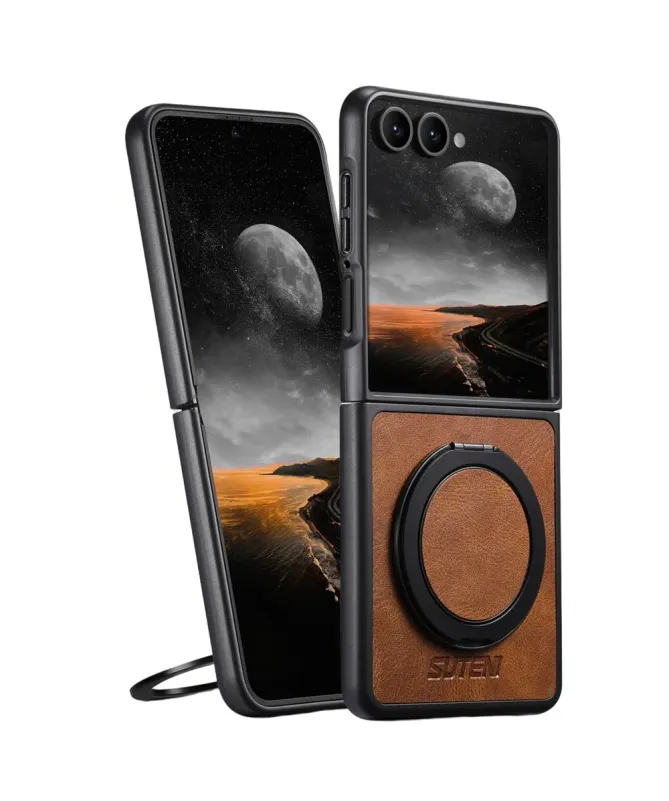 Coque Samsung Galaxy Z Flip 7 Effet Cuir Ciré avec Anneau | EXPLORER