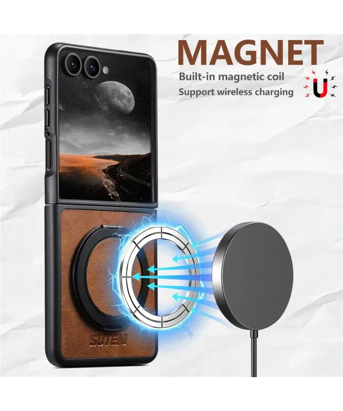 Coque Samsung Galaxy Z Flip 7 Effet Cuir Ciré avec Anneau | EXPLORER