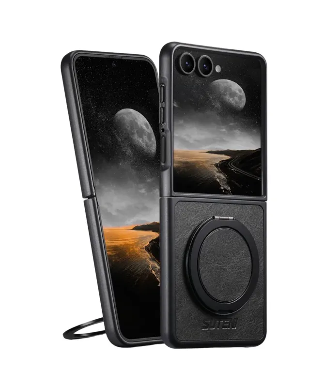 Coque Samsung Galaxy Z Flip 7 Effet Cuir Ciré avec Anneau | EXPLORER
