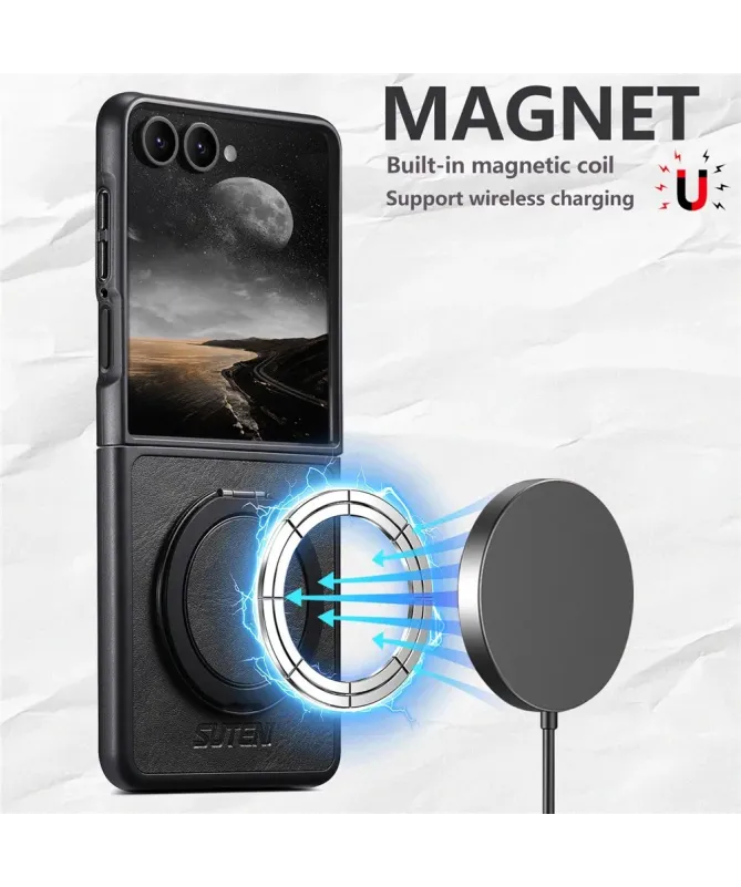 Coque Samsung Galaxy Z Flip 7 Effet Cuir Ciré avec Anneau | EXPLORER