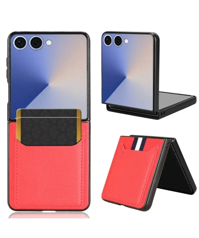 Coque Samsung Galaxy Z Flip 7 Porte-cartes Effet Litchi