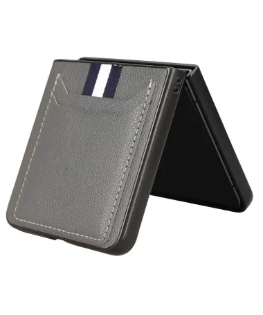 Coque Samsung Galaxy Z Flip 7 Porte-cartes Effet Litchi Gris - photo 8