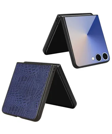 Coque Samsung Galaxy Z Flip 7 effet peau de croco Bleu marine - photo 7