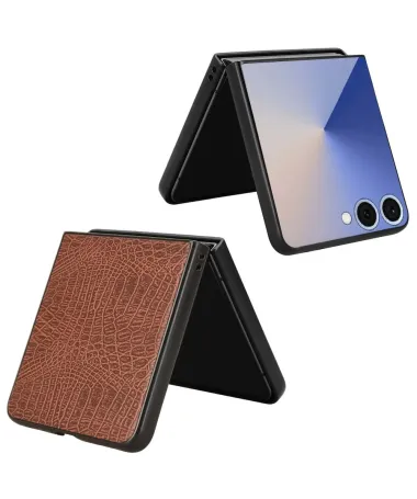 Coque Samsung Galaxy Z Flip 7 effet peau de croco Marron - photo 12