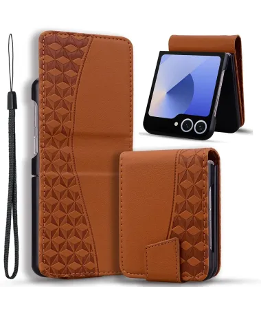 Coque Samsung Galaxy Z Flip 7 Motif Losanges avec Bracelet | RHOMBA Marron Clair - photo 14