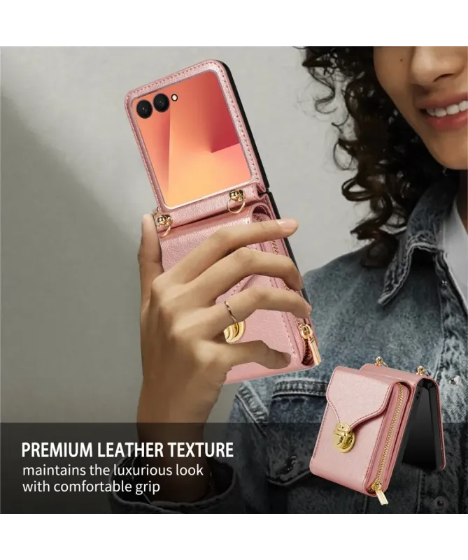 Coque Samsung Galaxy Z Flip 7 Portefeuille avec Fermeture Éclair | ROS