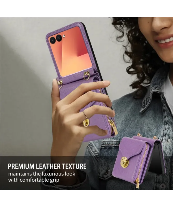 Coque Samsung Galaxy Z Flip 7 Portefeuille avec Fermeture Éclair | ROS