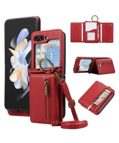Coque Samsung Galaxy Z Flip 7 Portefeuille Zippé avec Support Anneau |