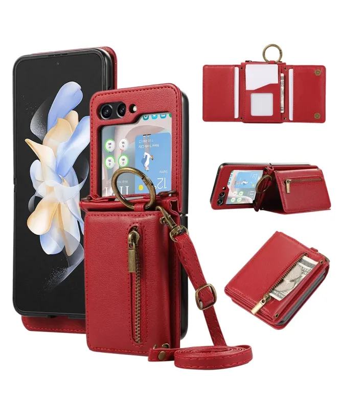 Coque Samsung Galaxy Z Flip 7 Portefeuille Zippé avec Support Anneau |