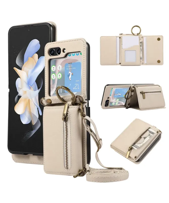 Coque Samsung Galaxy Z Flip 7 Portefeuille Zippé avec Support Anneau |