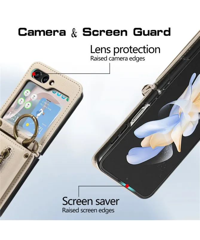 Coque Samsung Galaxy Z Flip 7 Portefeuille Zippé avec Support Anneau |