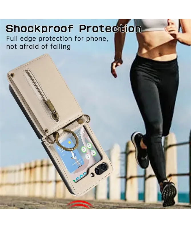 Coque Samsung Galaxy Z Flip 7 Portefeuille Zippé avec Support Anneau |