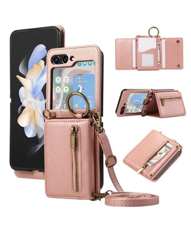 Coque Samsung Galaxy Z Flip 7 Portefeuille Zippé avec Support Anneau |