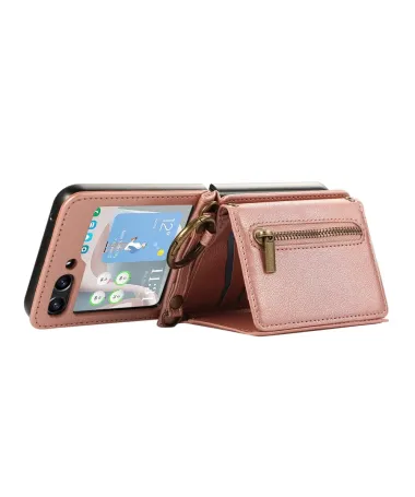 Coque Samsung Galaxy Z Flip 7 Portefeuille Zippé avec Support Anneau | RUBINA Or Rose - photo 16