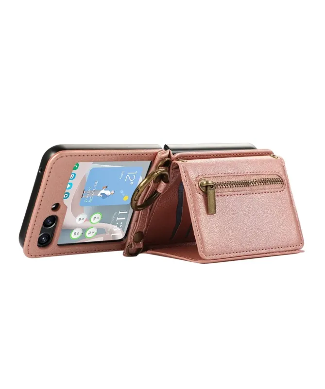 Coque Samsung Galaxy Z Flip 7 Portefeuille Zippé avec Support Anneau |