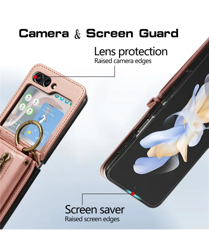 Coque Samsung Galaxy Z Flip 7 Portefeuille Zippé avec Support Anneau |